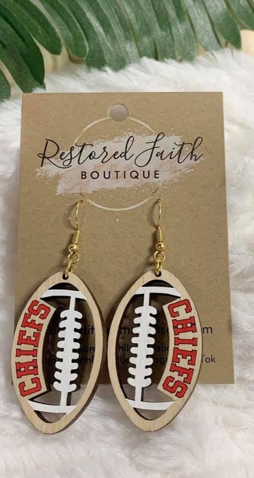 Wood Chiefs Football Earrings